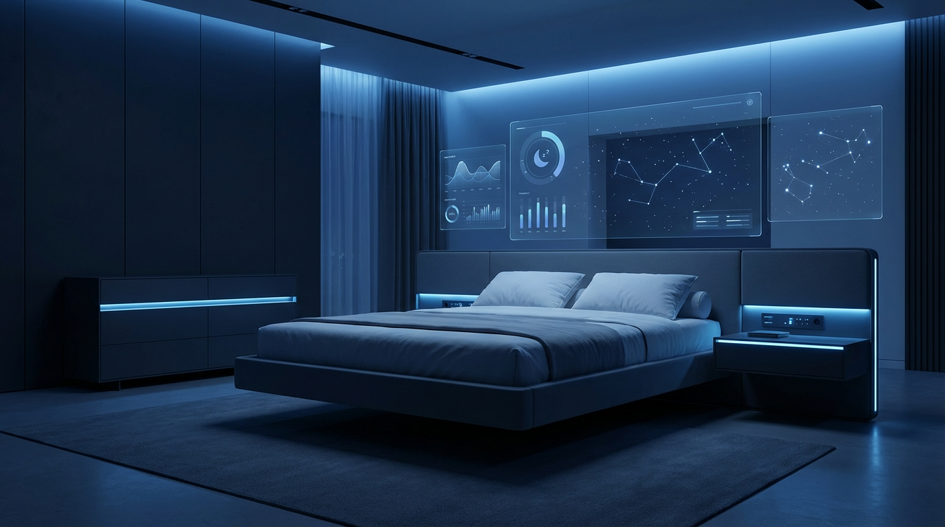 Futuristic smart bedroom with sleep technology